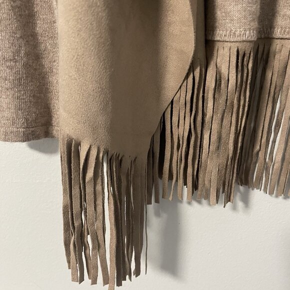 Dolce Cabo Tan Angora Microsuede Fringe Classic Waterfall Cardigan Sweater M NWT - Picture 5 of 8